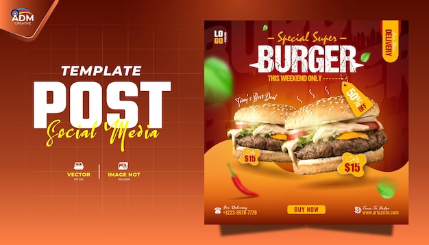 Vettore burger food menu social media post progettazione promozione flyer e modello di banner