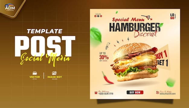 Vettore burger food menu social media post progettazione promozione flyer e modello di banner