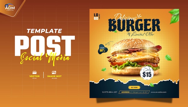 Burger Food Menu Social Media Post Design promotion Flyer And banner template