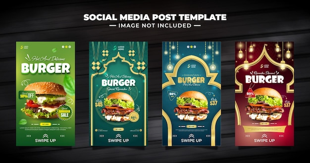 Vettore burger food menu special ramadan design storie sui social media template