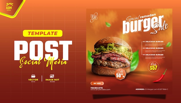 Burger Food Promo Social Media Post Banner And Flyer Template