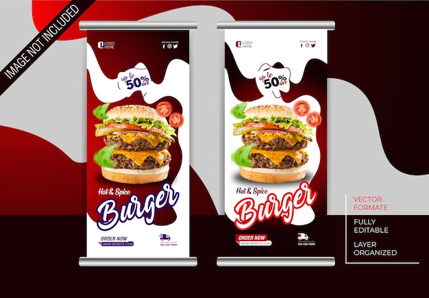 Burger food and restaurant roll up or x banner template