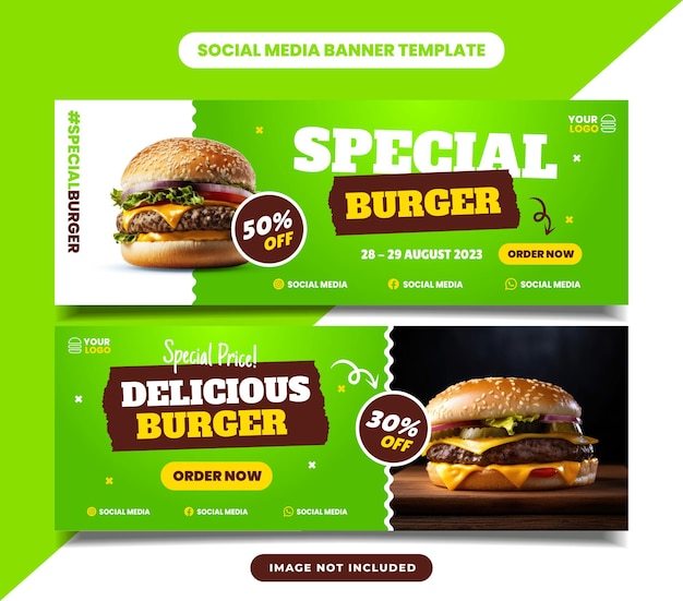 Шаблоны баннеров для флаеров и плакатов в социальных сетях ресторана Burger food