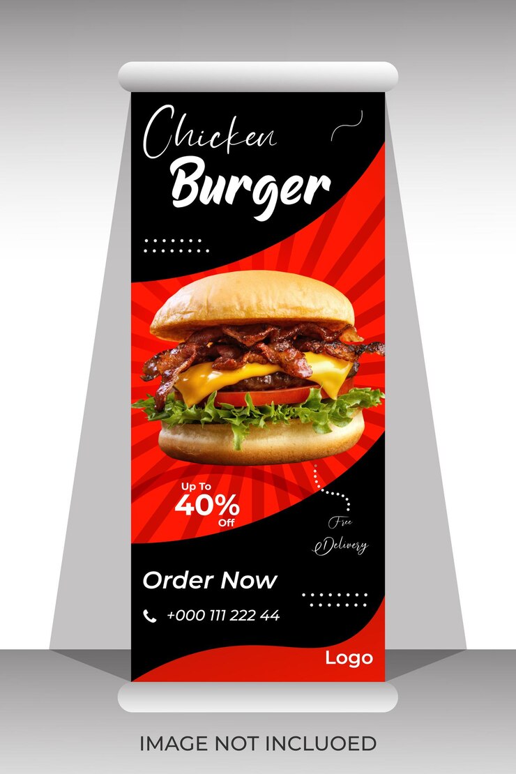 Burger food rollup banner design template