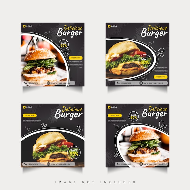 Vector burger food social media menu post template