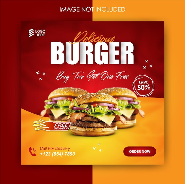 Burger food promozione sui social media e modello di post banner