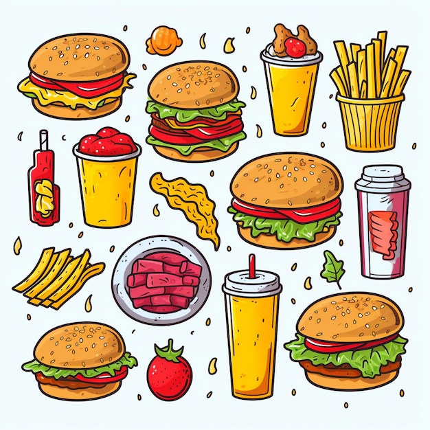 burger food vector hamburger illustration icon restaurant pizza fast sandwich menu drink