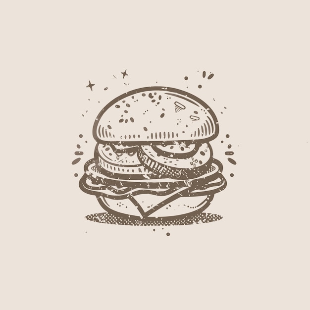 Burger grunge stamp logo fast food emblem in a rubber stamp style