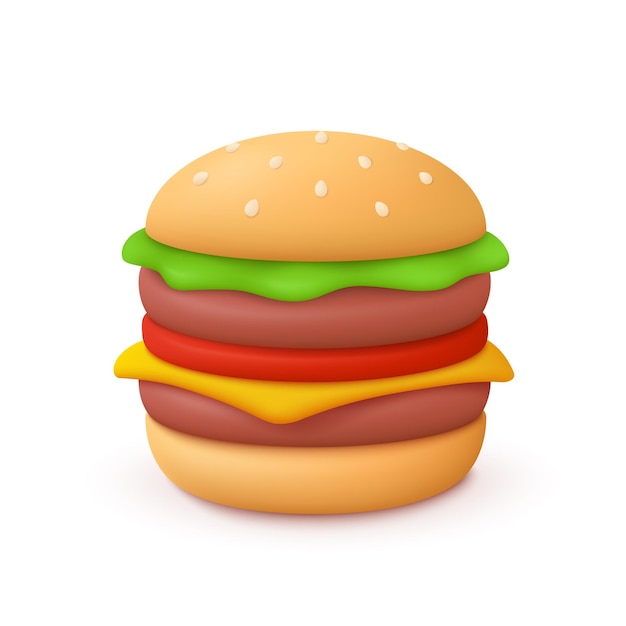 Burger hamburger fast food concept 3d vector icon cartoon minimal style