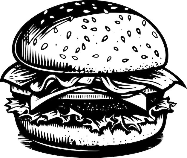 Vector burger hamburger hand drawn vector illustration sketch retro style