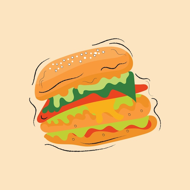 Burger hand-drew illustration, Food illustration, Food cartoon, Burger elements design