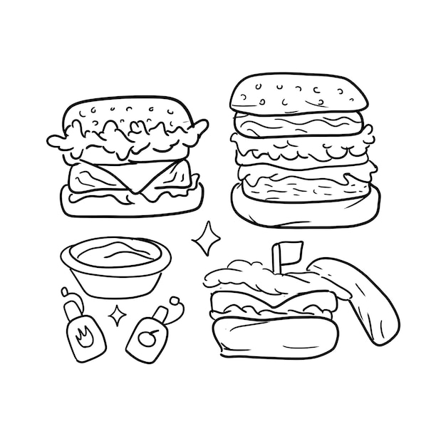 Burger handrawn doodle illustrations vector