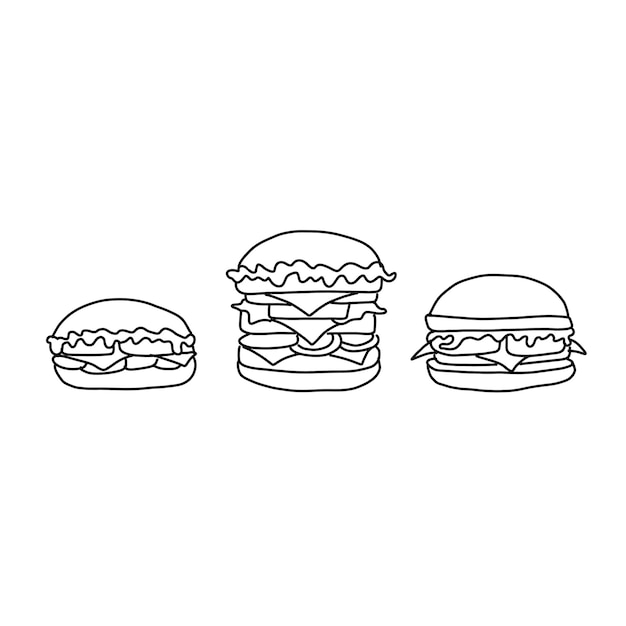 Vettore di illustrazioni di doodle disegnate a mano dell'hamburger