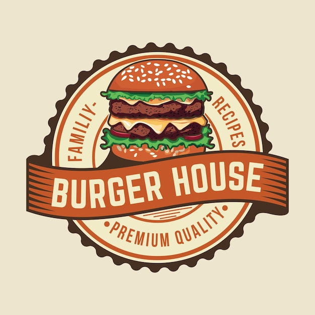Vector burger house vintage badge fast food logo set bistro snack bar street restaurant diner icons