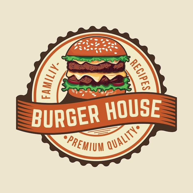 Burger house vintage badge fast food logo set bistro snack bar street restaurant diner icons