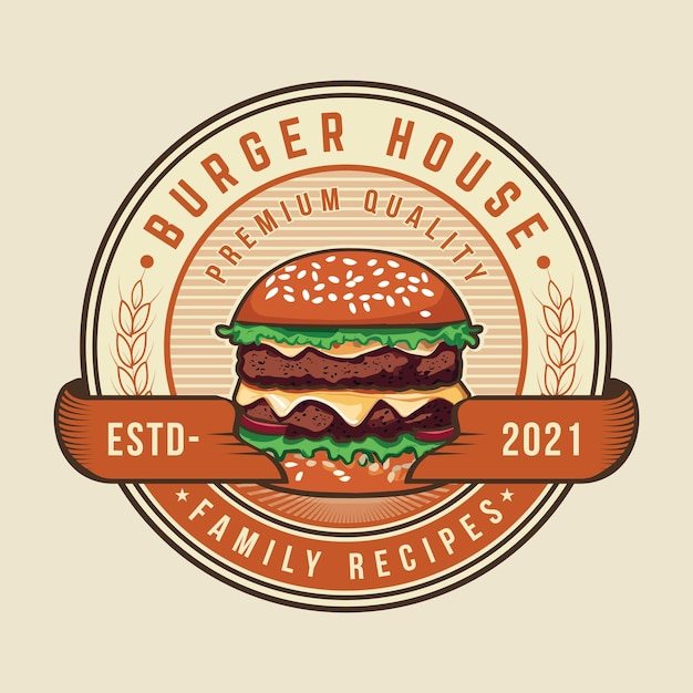 Burger house vintage badge fast food logo set bistro snack bar street restaurant diner icons