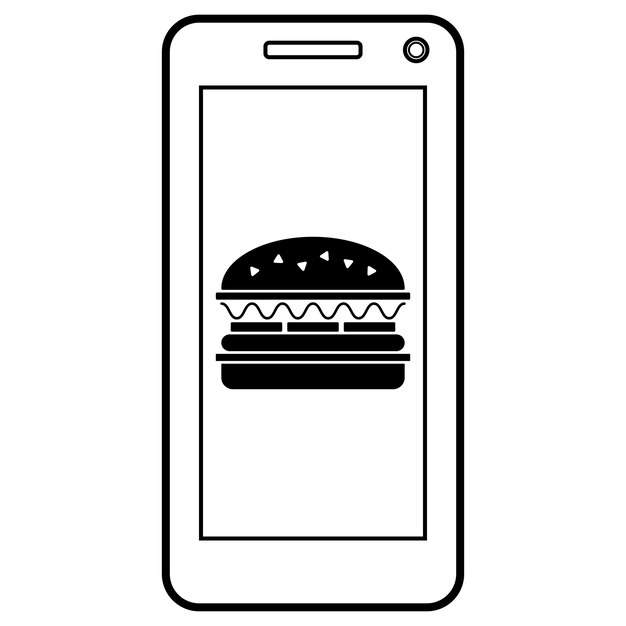 Иконка бургера на векторной иллюстрации смартфона выделена на белом фоне