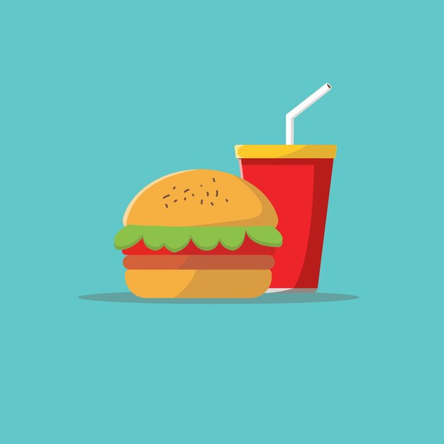 酒和冰的 Burger 矢量插圖 漢堡快餐標誌