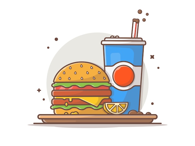 Burger Icon with Soda And Lemon Icon Illustration