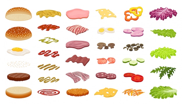 Burger icons set, cartoon style