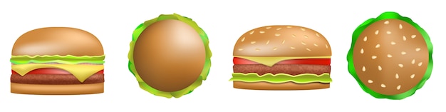 Burger icons set, realistic style