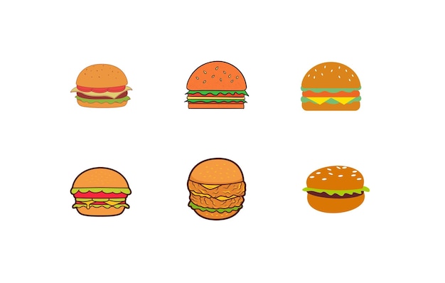 Illustrazione dell'hamburger. ingredienti vettoriali per hamburger classico isolato su bianco