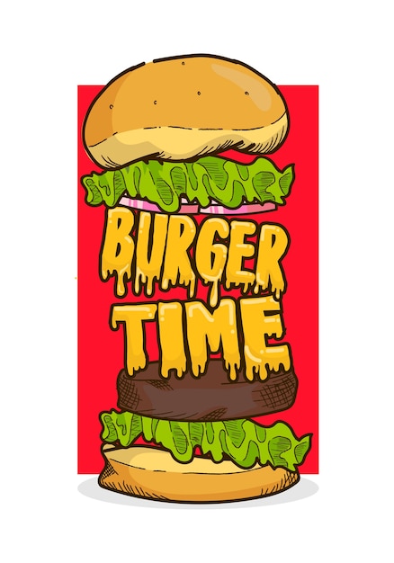 Vettore illustrazione di hamburger con la parola