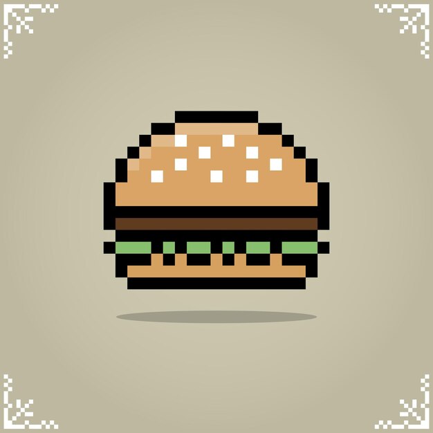 Burger in 8 bit pixel art voedsel voor spel activa en kruis steek in vector illustratie