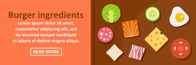 Burger ingredients banner template horizontal concept