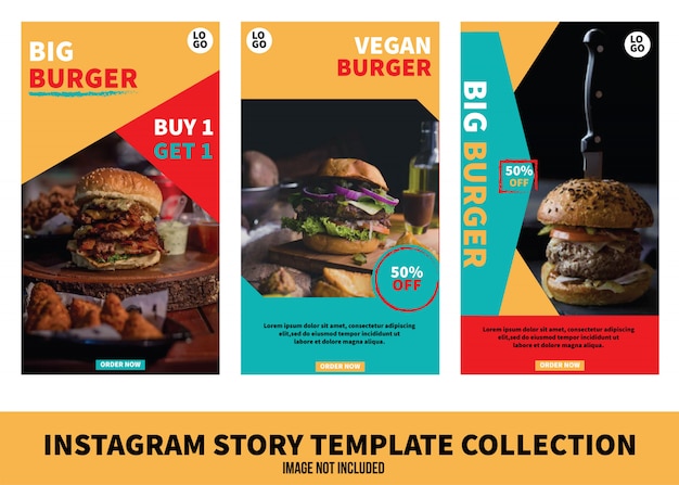 Collezione di modelli di storia di burger instagram