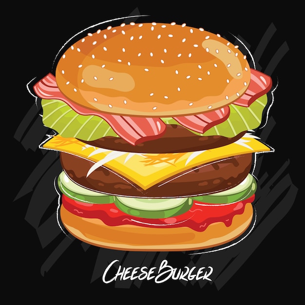 Vector burger isolated on black