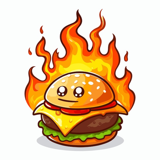 Vector burger kaas met vuur cartoon stijl vector illustratie