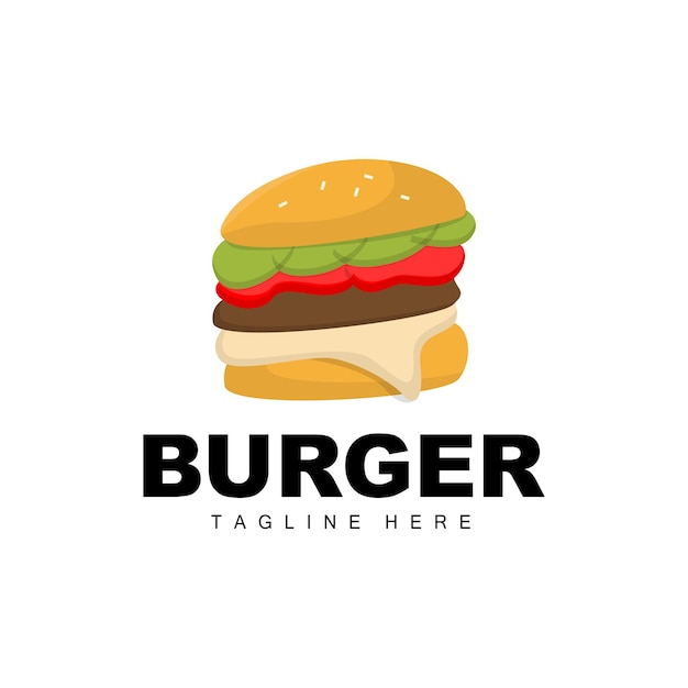 Burger logo pane vettore carne e verdura fast food design negozio di hamburger e illustrazione dell'icona del marchio del prodotto