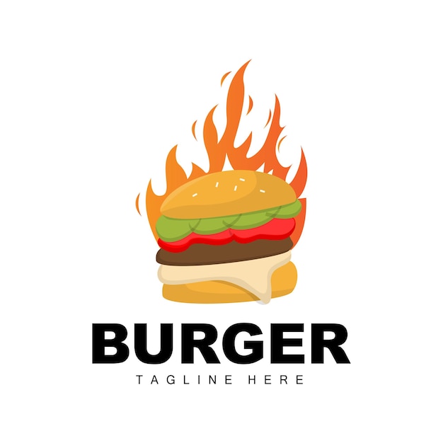 Burger logo pane vettore carne e verdura fast food design negozio di hamburger e illustrazione dell'icona del marchio del prodotto