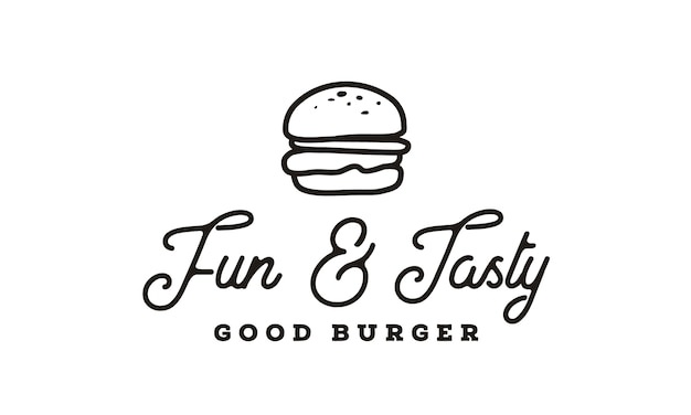 Burger logo design con stile hipster line art drawing