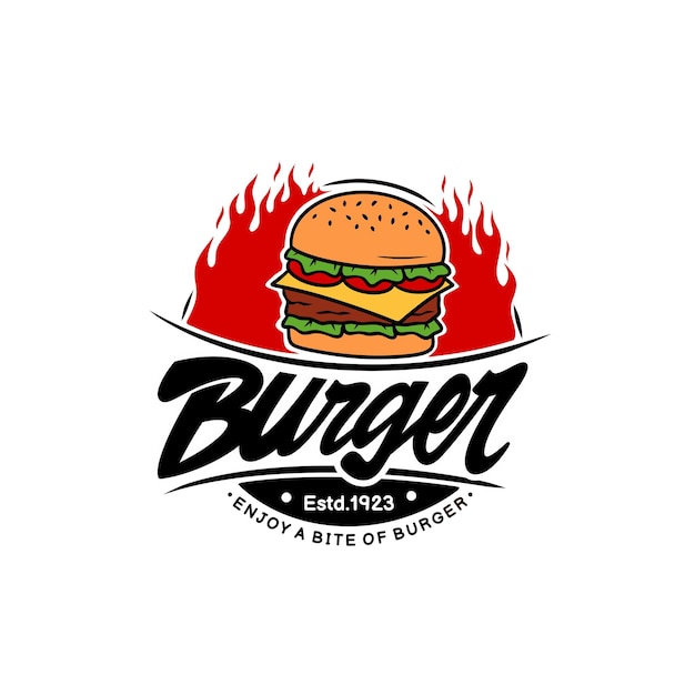 Burger Logo Fire Cartoon Vector Illustration