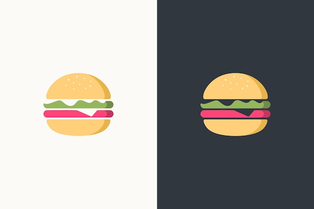 黒と白の背景を持つハンバーガーのロゴのフラットなデザイン