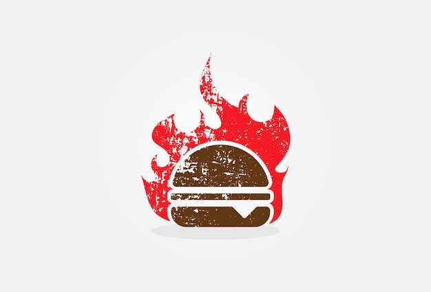 Burger Logo горячий бургер с векторной иллюстрацией пламени