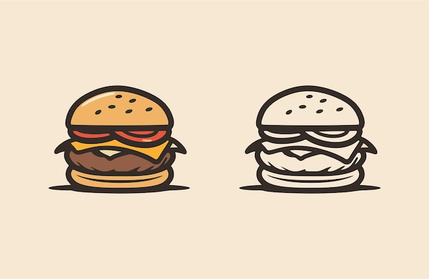 Schema di progettazione dell'icona dello stile del logo burger a vettore piatto