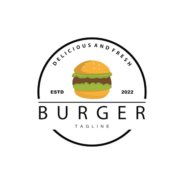 Burger logo vector pane carne e verdura fast food illustrazione design