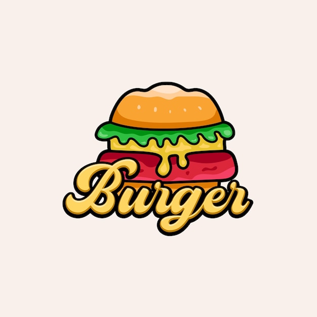 Logo burger con illustrazione vettoriale del modello di testo retrò hamburger delizioso