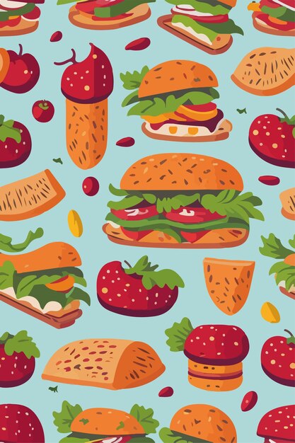 Burger magic vector pattern of savory ingredients