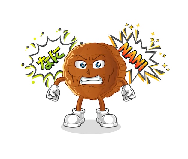 Burger meat anime angry vector. cartoon character