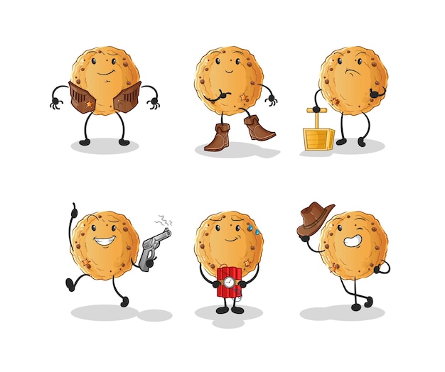 Burger meat cowboy group character. cartoon mascot vector