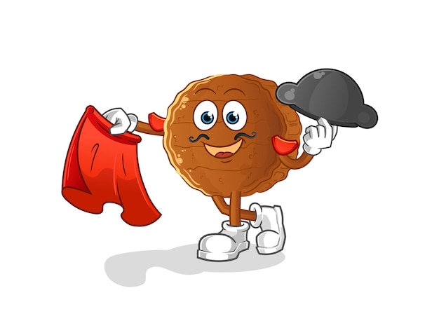 Burger meat matador with red cloth illustration. character vector