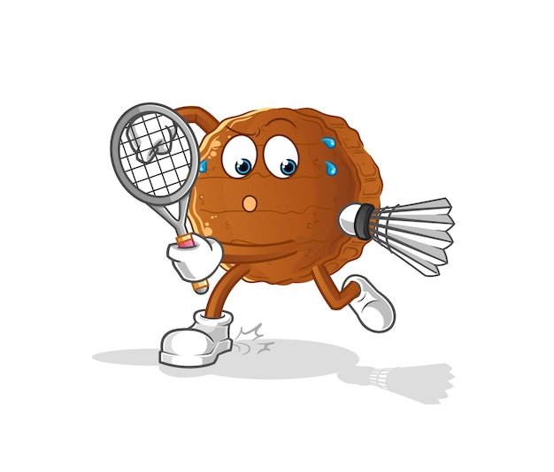 Burger meat playing badminton illustration. character vector