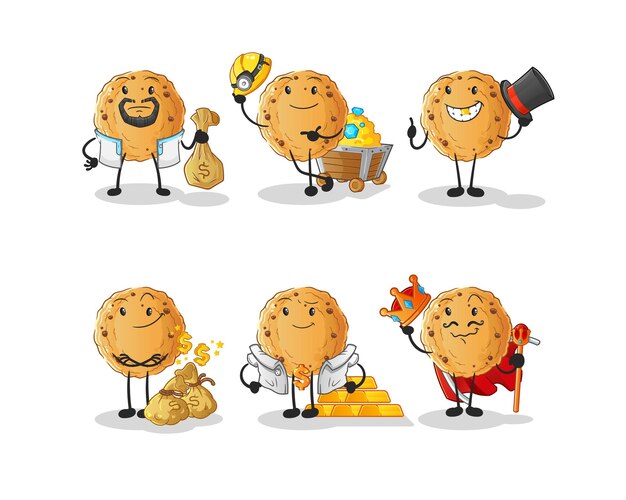 Burger meat rich group character. cartoon mascot vector