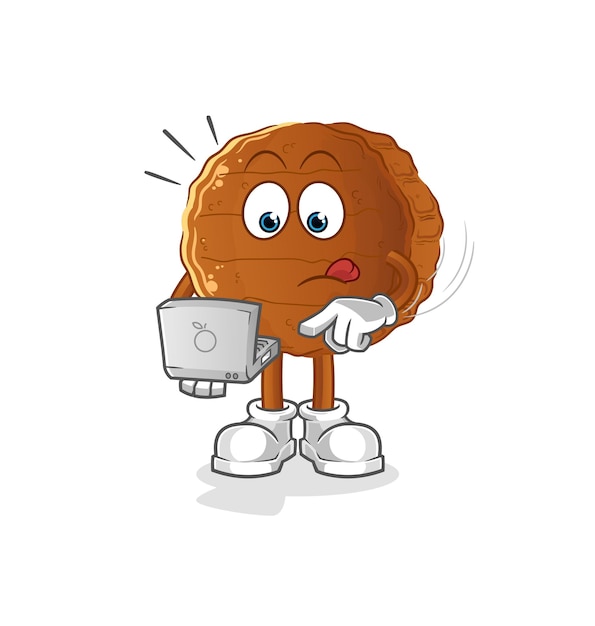 Burger meat with laptop mascot. cartoon vector