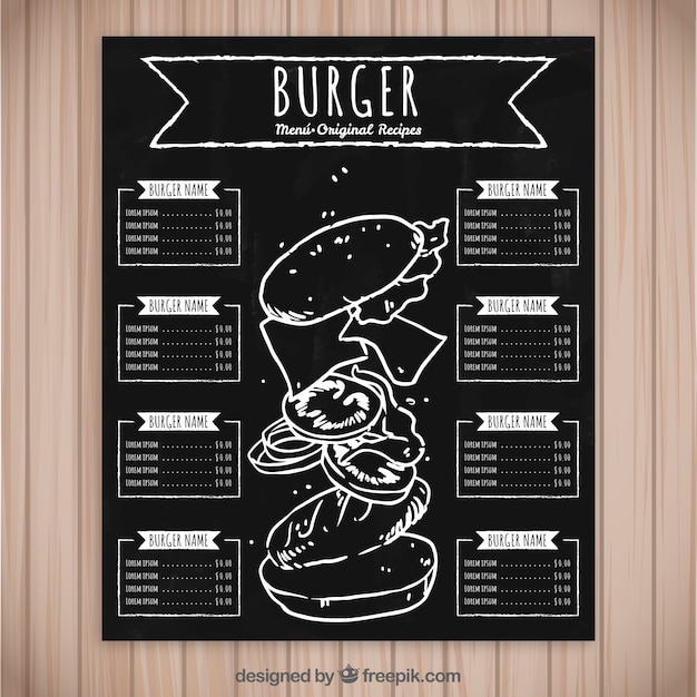 Menu di burger sulla tavola di gesso