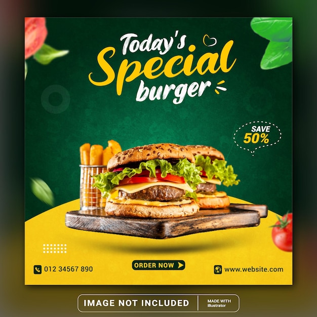 Burger menu promotion social media banner template or square Flyer